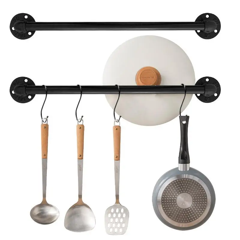Hot Sale Wall Mounted Metal Coffee Cup Holder 6 Hooks Rustic Black For Kitchen Restaurant Coffee Bar