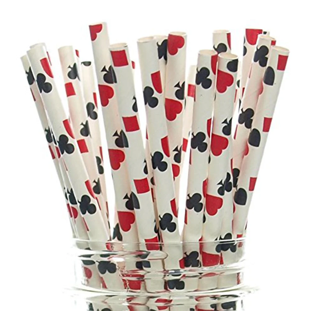 Las Vegas Game Night Casino Drinking Straws Red Black Playing Card Color Straw Party Favor Casino Party Decor 25/50/100/200 Pcs