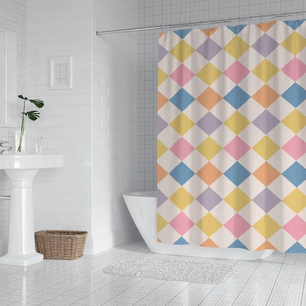Klassischer Vintage-Duschvorhang mit geometrischem Karomuster, Sommer, Strand, Badezimmer, dekorativer Duschvorhang, wasserdicht