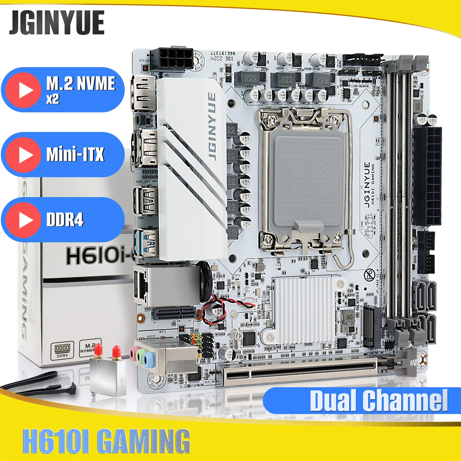JGINYUE H610 itx HTPC Motherboard LGA1700 Support Core i3/i5/i7/i9 12th 13th Processor Dual channel DDR4 Memory DUAL M.2