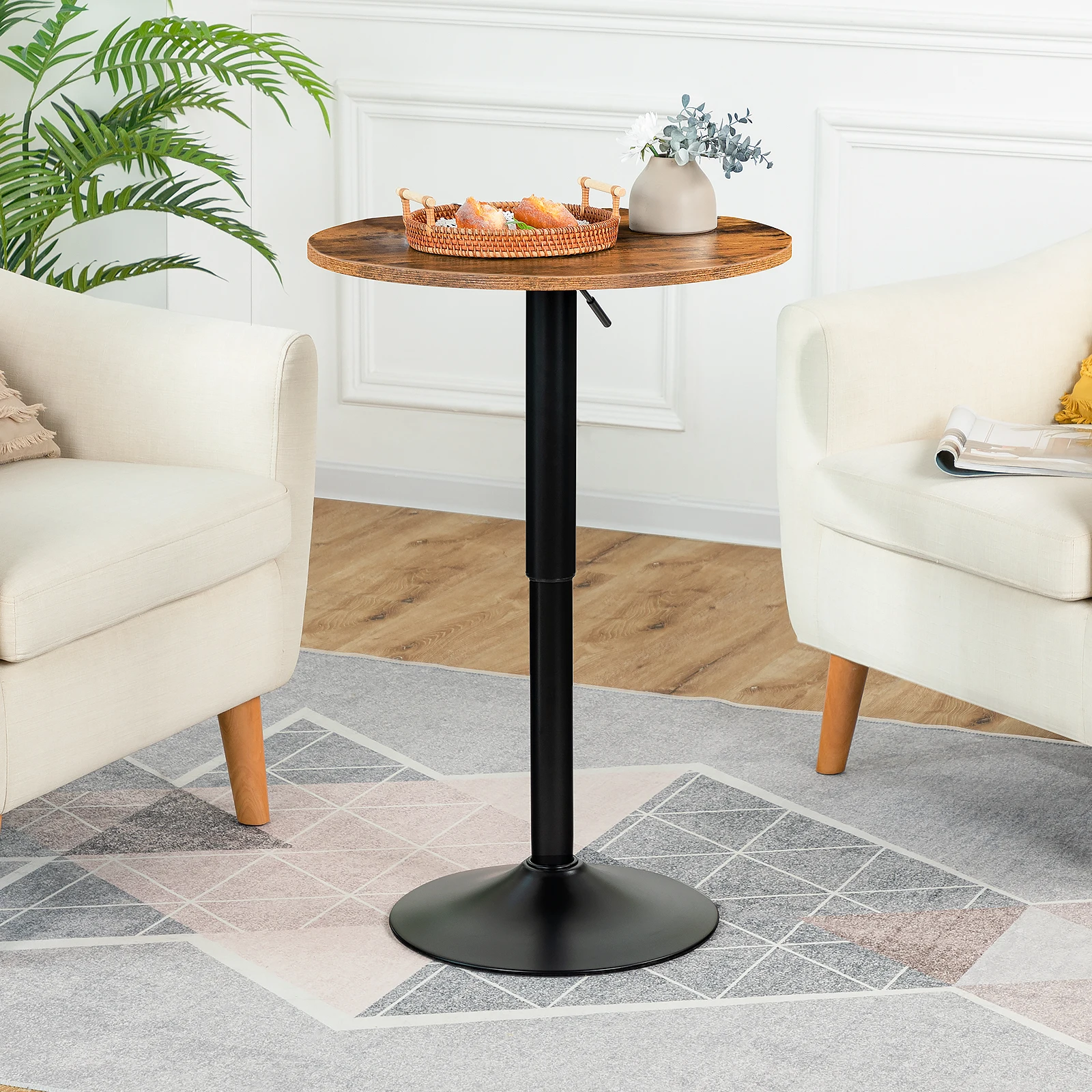 Bar Table, Height-Adjustable Round Pub Table 27-35.4 Inches, Cocktail Table with Sturdy Base, Modern Style