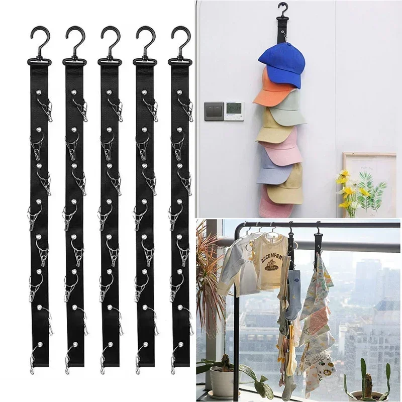 

1PC Hat Rack Wardrobe Storage DIY Hanger 8 Clips Hanging Closet Vertical Shelf Rack Free Punch Hats Holder Multi-Purpose Hooks