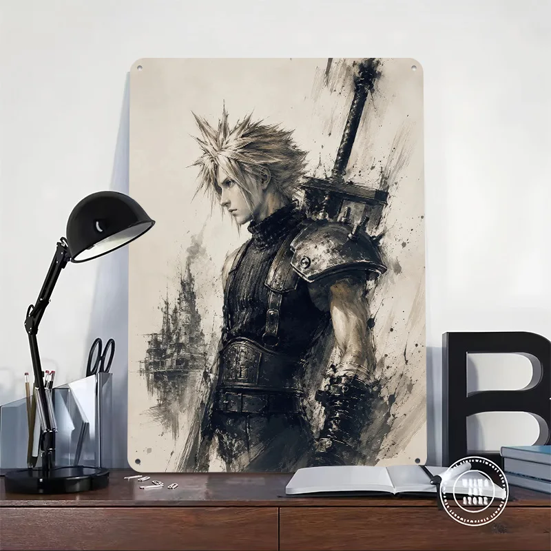 Cloud Strife: Unbreakable Resolve Metal Poster Perfect Gift for Fans Lovers Customized Wall Art Metal Sign for Home Decorations