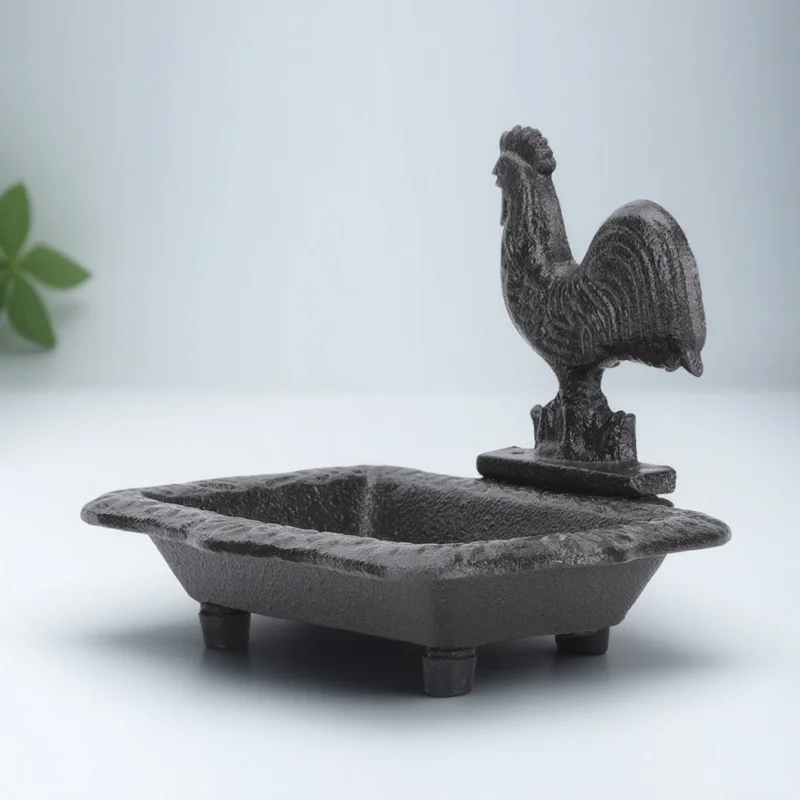 

Retro Rooster Cast Iron Soap Box Decorative Dish Sturdy Holder Moisture Proof Hollow Bottom Compact Lightweight Bathroom