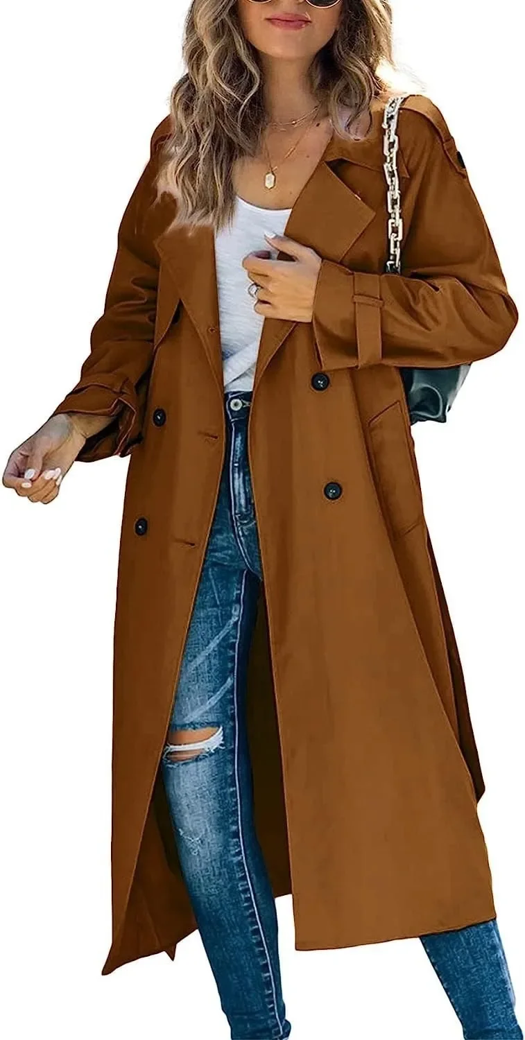 und die Vereinigten Staaten 2025 Neue Mode Einfarbiger Lässiger Damen-Trenchcoat mit Revers und Langen Ärmeln für Herbst und Winter – Detail 11