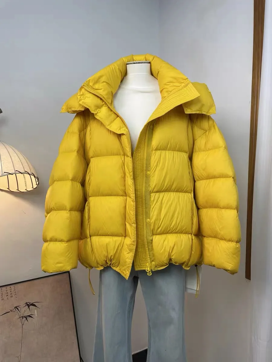 ฤดูหนาวที่ถอดออกได้Hoodedสั้นลงเสื้อแจ็คเก็ตหญิงWarm Zipper Quiltedหลวมเสื้อแจ็คเก็ตผู้หญิง 90 เป็ดสีขาวลงParker Outwears Coat