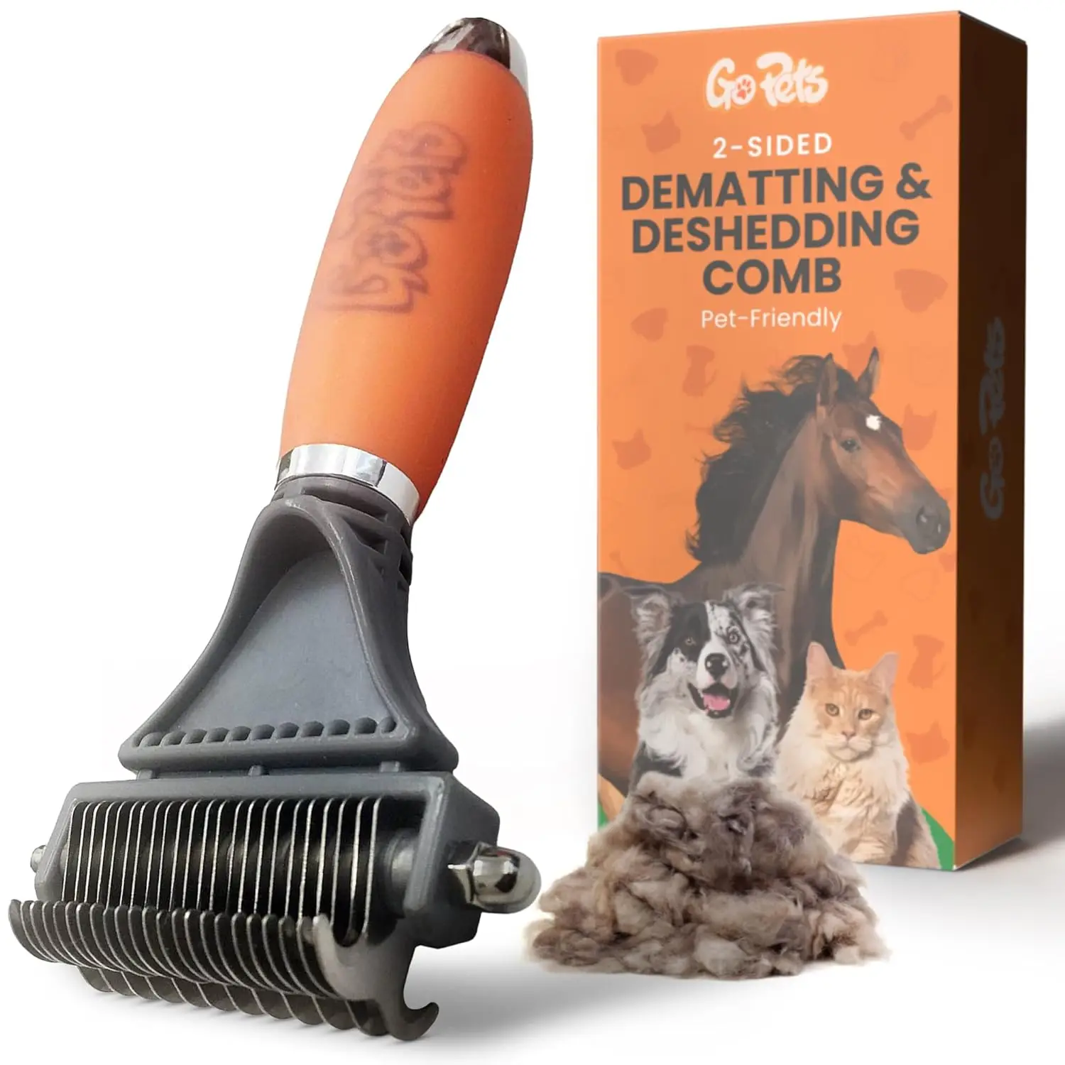 

2-in-1 Dog & Cat Dematting Comb, Double-Sided Deshedding Brush for Shedding & Tangles, Pet Grooming Rake for Long Hair