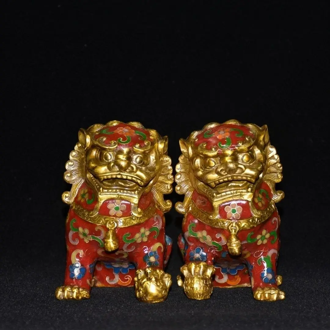 Collection, pure copper cloisonne silk lion hydrangea length 7 cm wide 12 cm high 13 cm weight 2223 grams