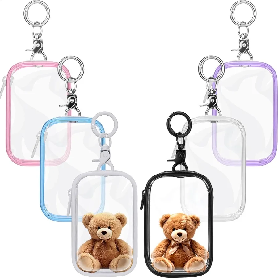 

6 Pcs Clear Figure Display Bag with Keychain for Doll Zipper Clear Pouch Keychain Display Case Portable Hanging Blind Bag Smal