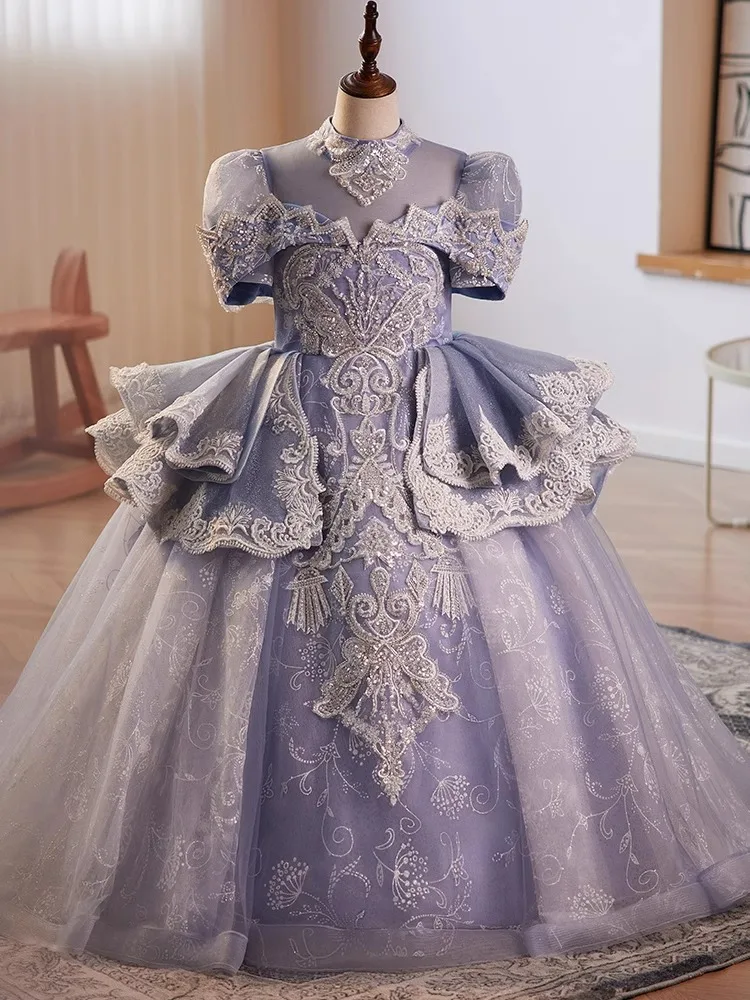 ที่กําหนดเอง High End Ball Gown เด็กสาวดอกไม้ชุดเลื่อม O คอเด็กเจ้าหญิงพรหมแสดงวันเกิด Party Gowns