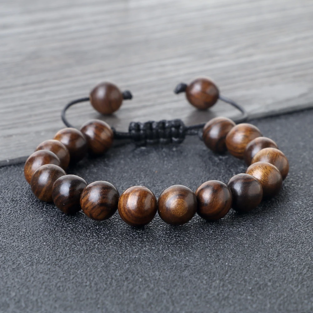 6/8/10MM Arborvitae Wooden Bead Bracelet Black Flower Pear Aroma Adjustable Knot Bangle Women Men Prayer Buddhism Buddha Jewelry