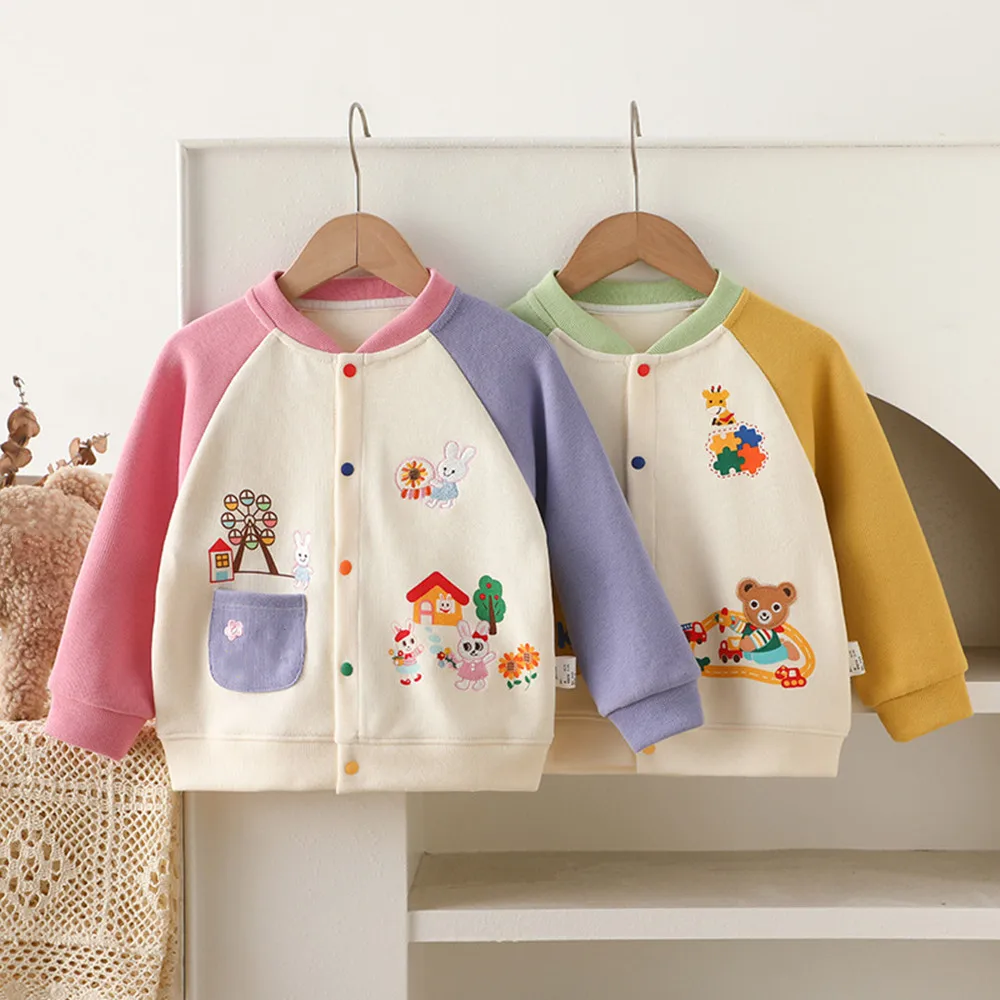 Autumn children's coat baby girl clothes boys clothing Cartoon pattern embroidery Sweet and lovely colorful cardigan