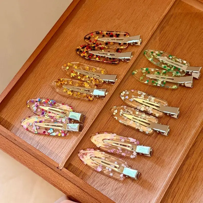 Moon Star Glitter Hair Clips Transparent Acrylic No Slip Bangs Barrettes Lovely Side Hair Pins For Women Girls Daily Makeup