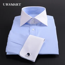 men's french cuff-link shirt double buckle white collar fashion professional wear striped shirt men