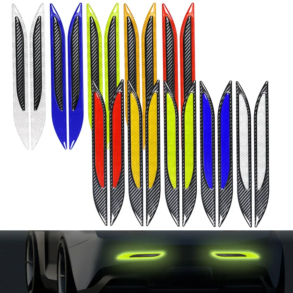 2Pcs Universal Carbon fiber Car Sticker Bumper Protector Reflective Strips Truck Auto Motorcycle Anti-Scratch Warning Stickers