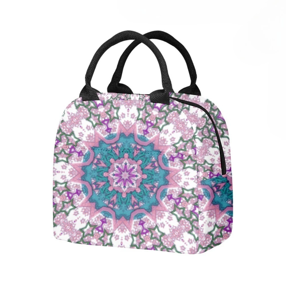 Boho Art ​Tribal Mandala Insulated Lunch Bag Side Pocket Waterproof Reusable Office Easy Clean Design for Work School Picnics