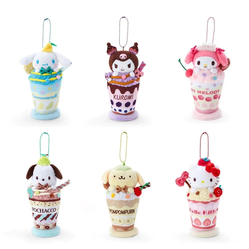 Hello Kitty Plush Keychains Ice Cream Kuromi My Melody Cinnamoroll Bag Pendant Kawaii Soft Cartoon Plush Doll Toys Xmas Gifts