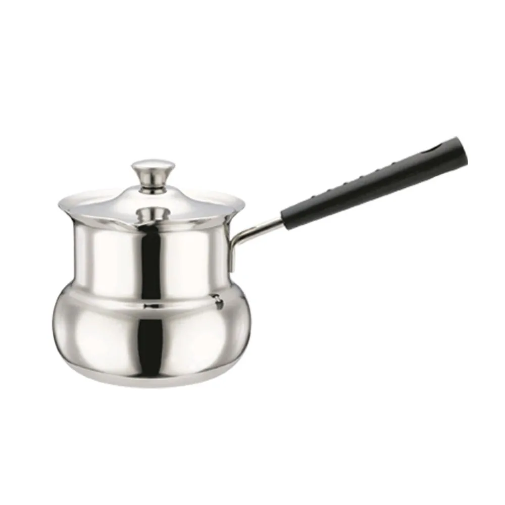 

Stainless Steel Turkish Coffee Pot Long Handle with Lid Milk Saucepan Anti-scalding Chocolate Melting Pan Camping
