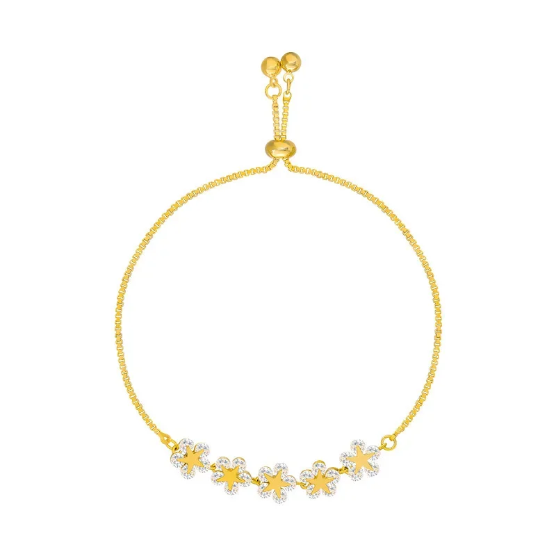 Fashion Adjustable Gold Five Small Flowers Five Pointed Star Zircon Pull Adjustable Bracelet