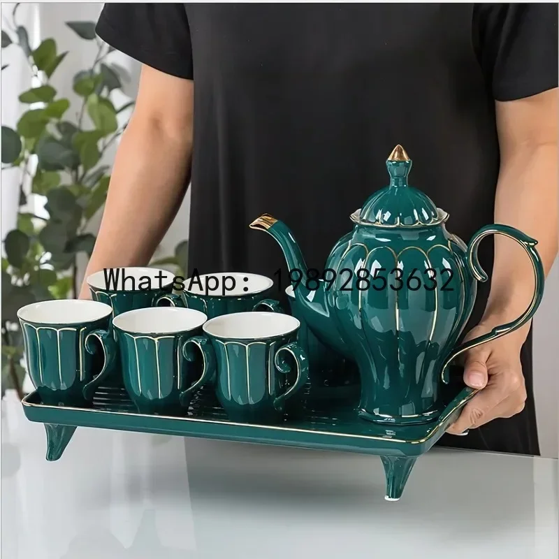 b20Ceramic Coffee Tea Set Nordic Phnom Penh Green White Pot Cup Tray Bar Water Ware Kettle Household Kitchen Supplies Drinkware