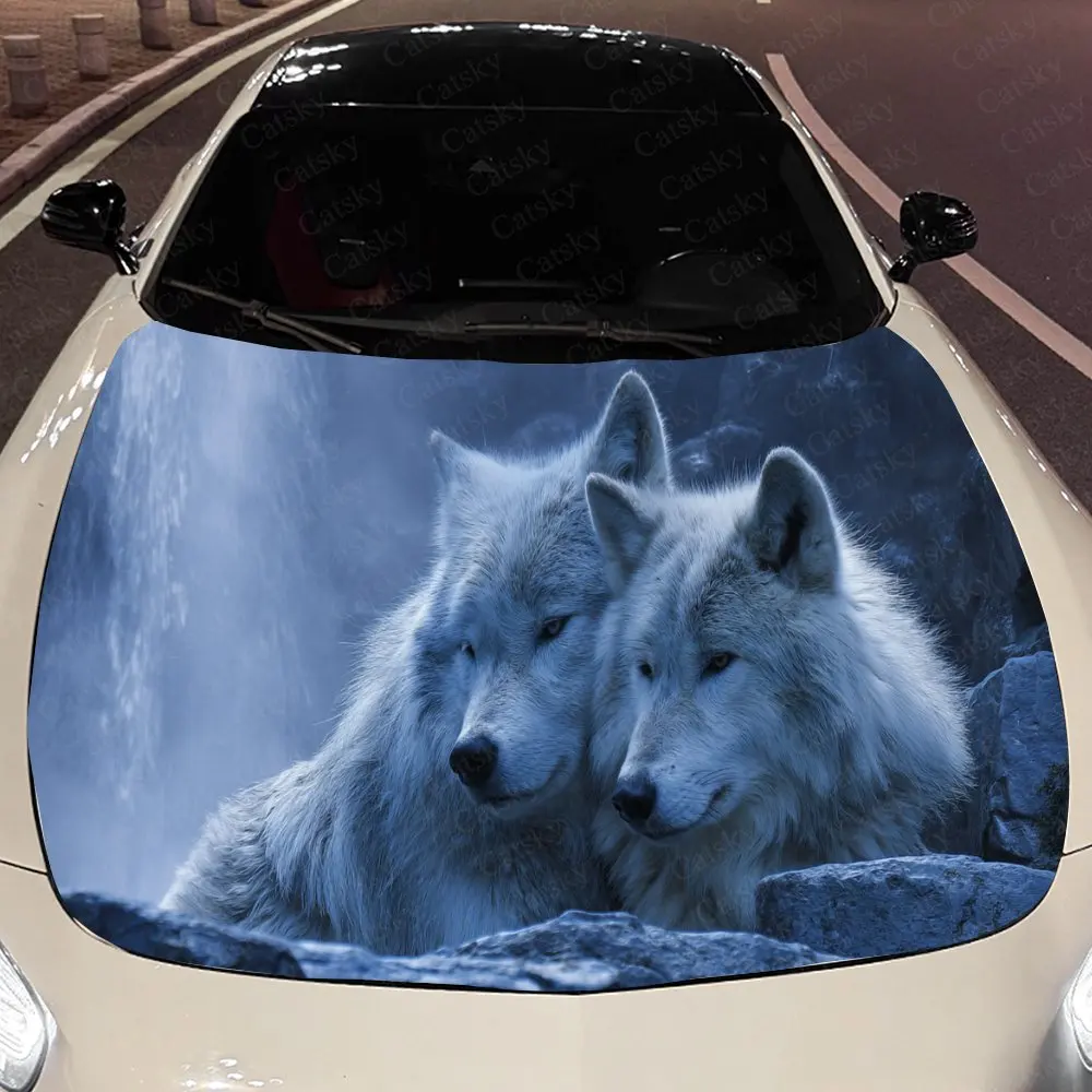 

Cozy Wolf & Waterfall Pattern Car Hood Sticker,Waterproof Self-Adhesive Vinyl Graphics Decals,Decor Auto Accessories Stickers