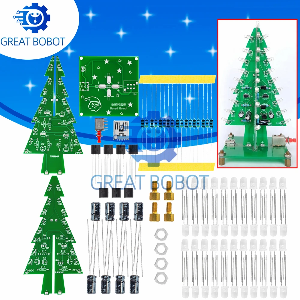 BS 1-teiliges 3D-Weihnachtsbaum-LED-DIY-Kit – Rot/Grün/Gelb LED-Blitz – Entfesseln Sie Ihren elektronischen Spaß!