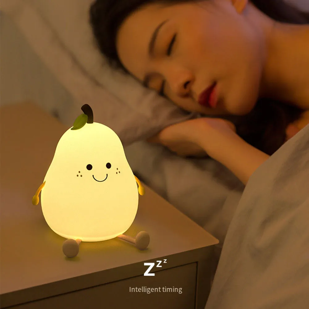 Led Cute Pear Night Light 7Colors Dimmable Nursery Pear Lamps Touch Control Silicone Table Lamp Super Squishy Rechargeable Lamp