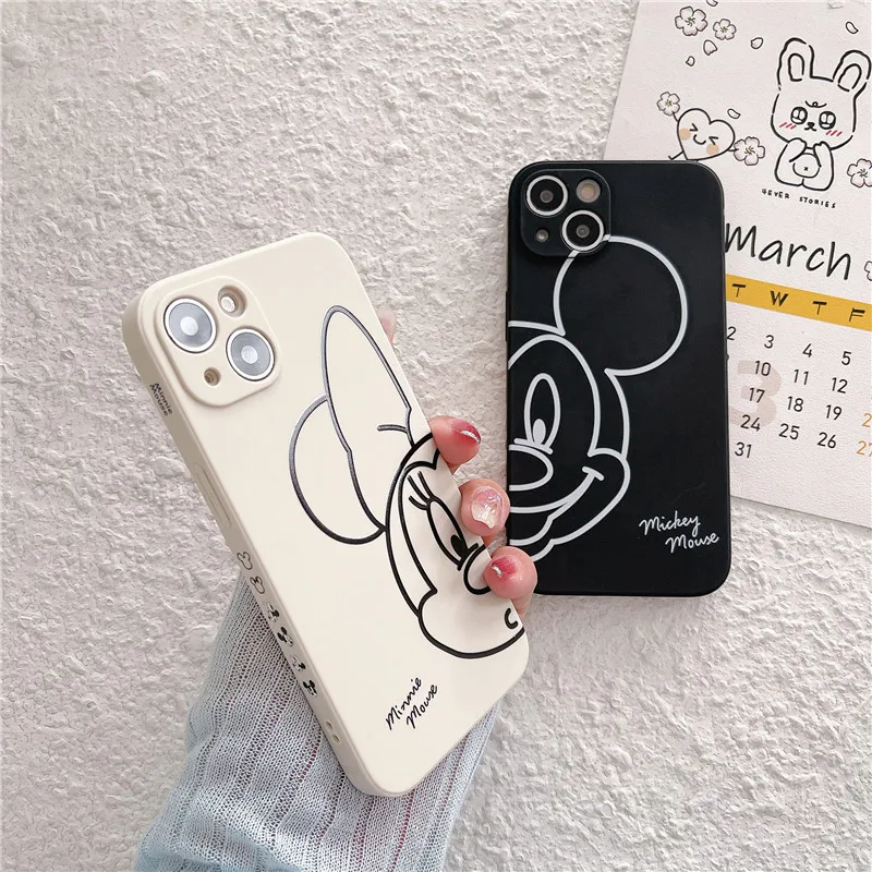Disney-Capa de Silicone para iPhone, Mickey, Minnie Mouse, Jarra de Abelha, Desenhos Animados 3D, Capa de Proteção Suave para iPhone X, XR, 11, 12, 13, 14, 15 Pro Max