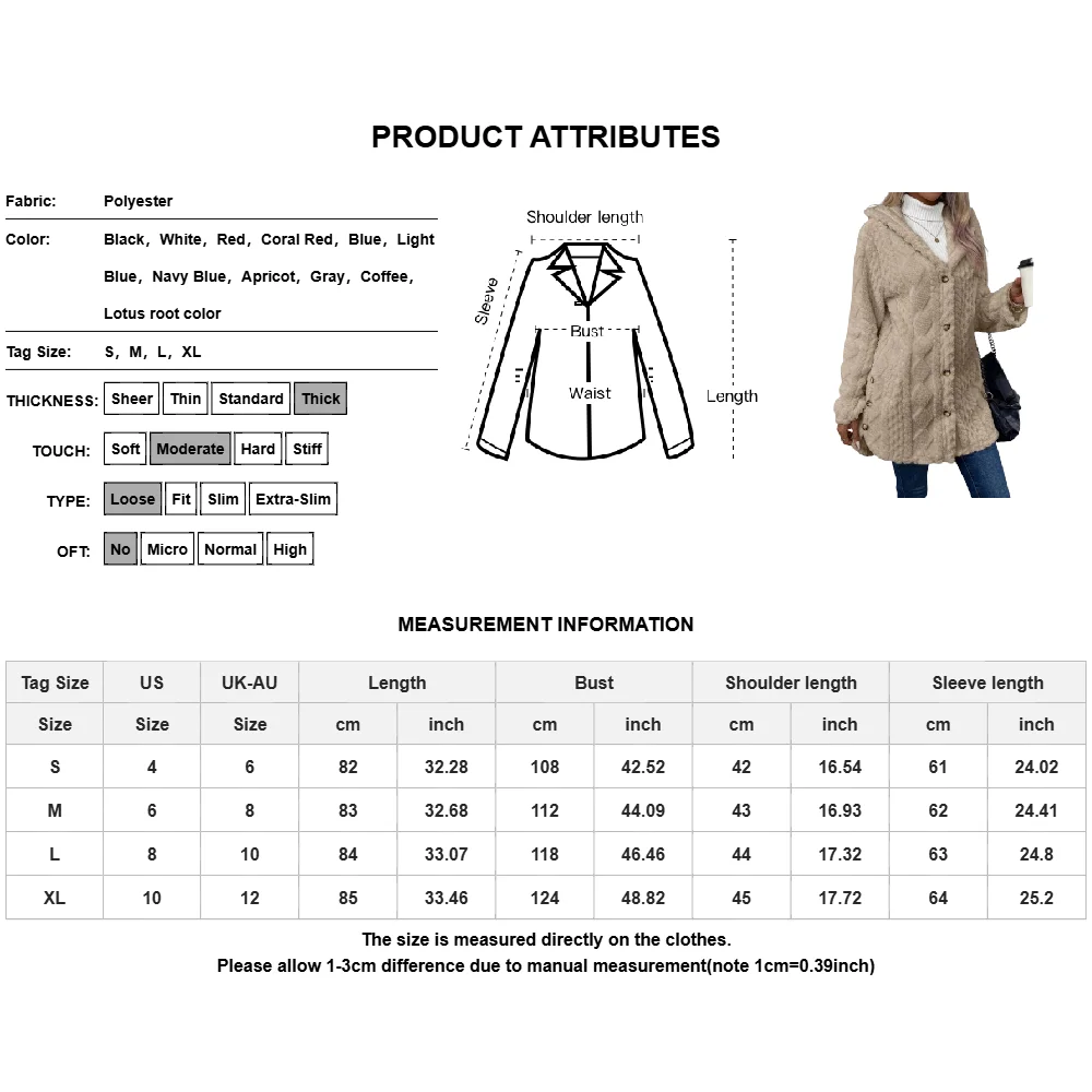 Women Plush Thicken Warm Cardigan Jackets Winter Hooded Sweatshirts Single Breasted Long Sleeve Loose Flannel Coat Hoody Outwear