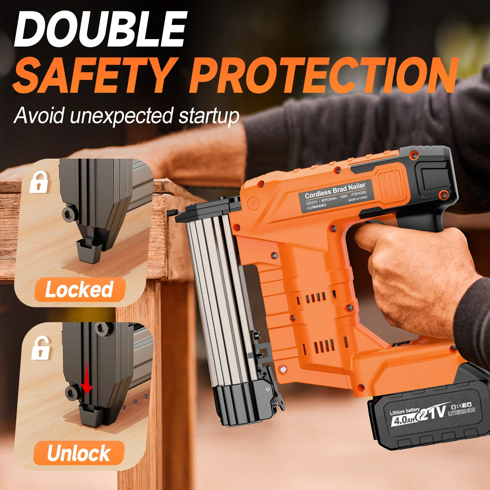 YEARTOP 2 in 1 Brushless Electric Nailer/Stapler Gun F15-F32 K415-K425 Nail 2 Mode With 1600 Pcs Nail For Makita 18V Battery