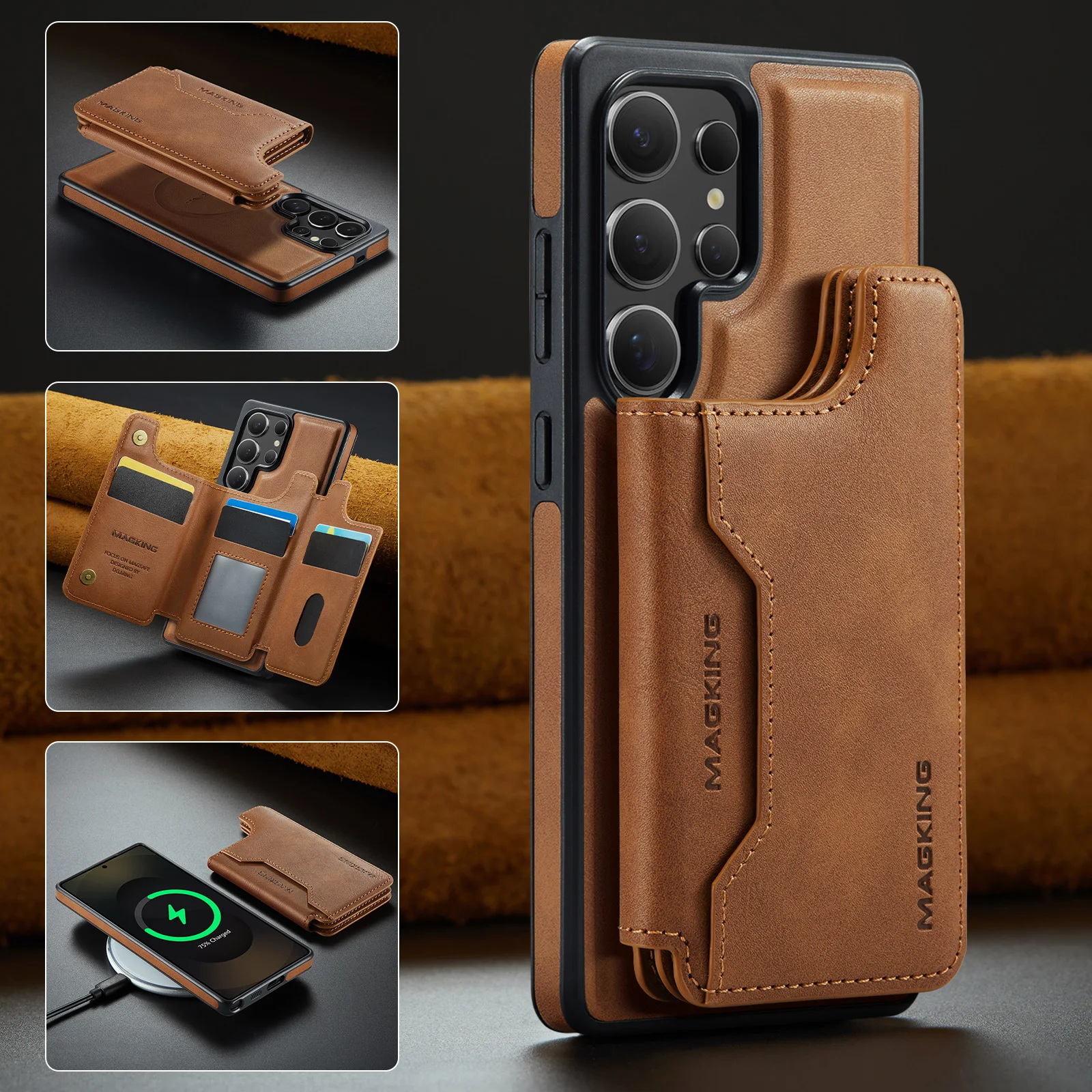 

Luxury Leather Magnetic Protective Case Suitable For Samsung Galaxy S23 S24 S25 Ultra Plus Phone Case Holder Magnetic Card Bag