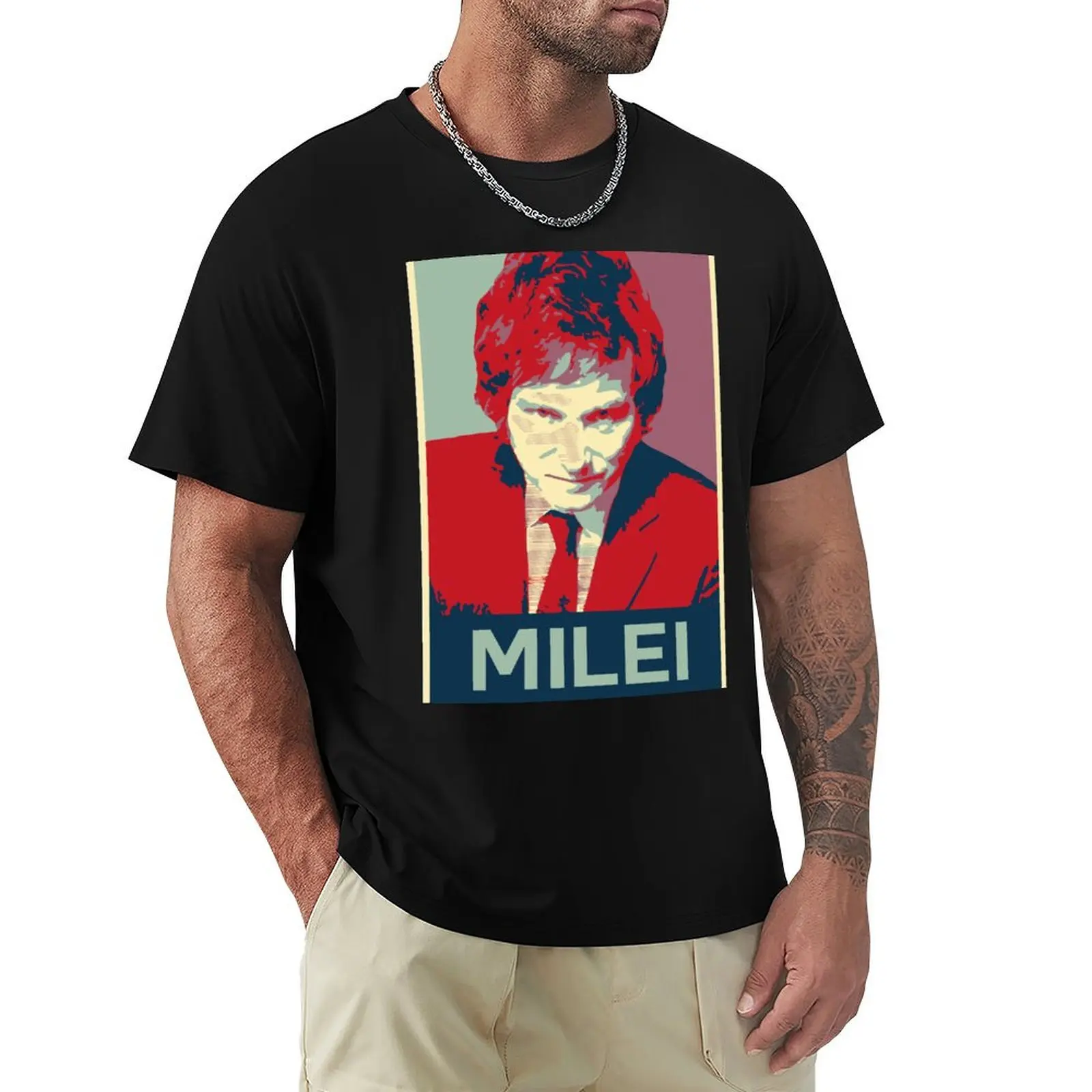 Camiseta de diseño Javier Milei, camisa básica informal de algodón de manga corta
