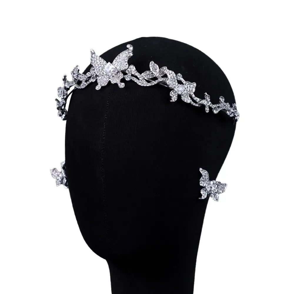 

Bride Headdress Butterfly Crystal Tiara Set Ear Clip Sparkling Rhinestone Queen Crown Luxury Princess Headband