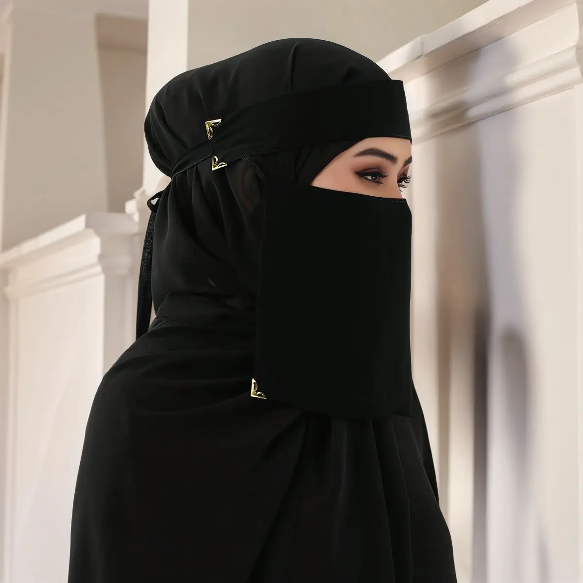 หน้ากากป้องกันแสงแดดสำหรับตะวันออกกลาง สีดำ บาง ระบายอากาศได้ดี ป้องกันรังสียูวี ปิดคลุมทั้งใบหน้า ผ้าคลุมศีรษะในตัว สำหรับกิจกรรมกลางแจ้ง