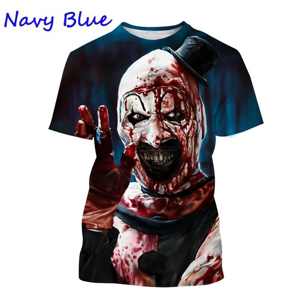 2023 Fashion Hot Sale Terrifier 3D Printing T-Shirt Horror Movie Casual Top Clown Unisex Round Neck Short Sleeves