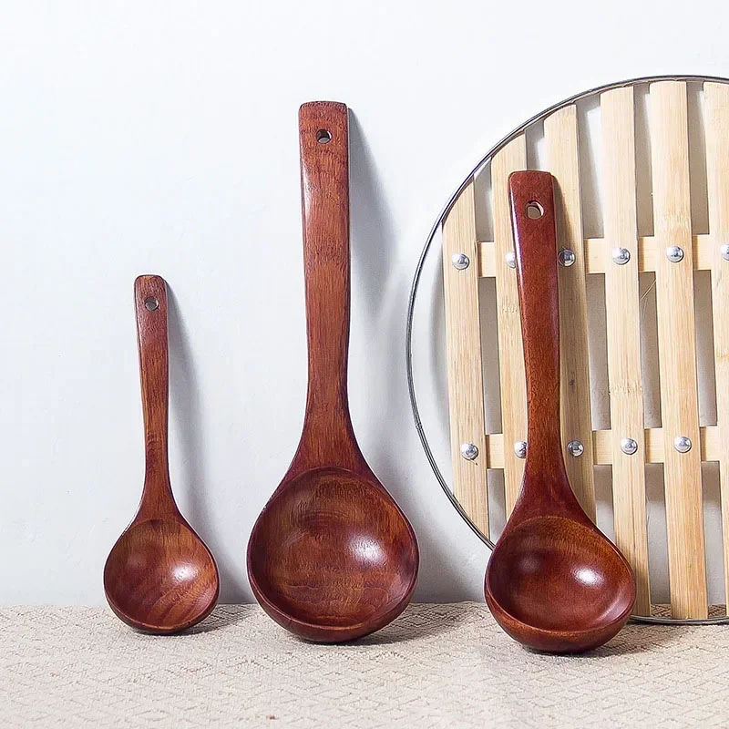 Kitchen Long Handle Wooden Round Spoon For Soup Cooking Mixing Stirr Dessert Rice Soup Spoon Kitchen Cooking Tools