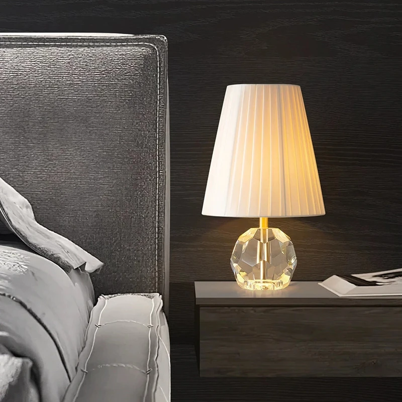 Modern simple crystal bedroom bedside fabric desk lamp hotel post-modern creative art bedside reading desk lamp