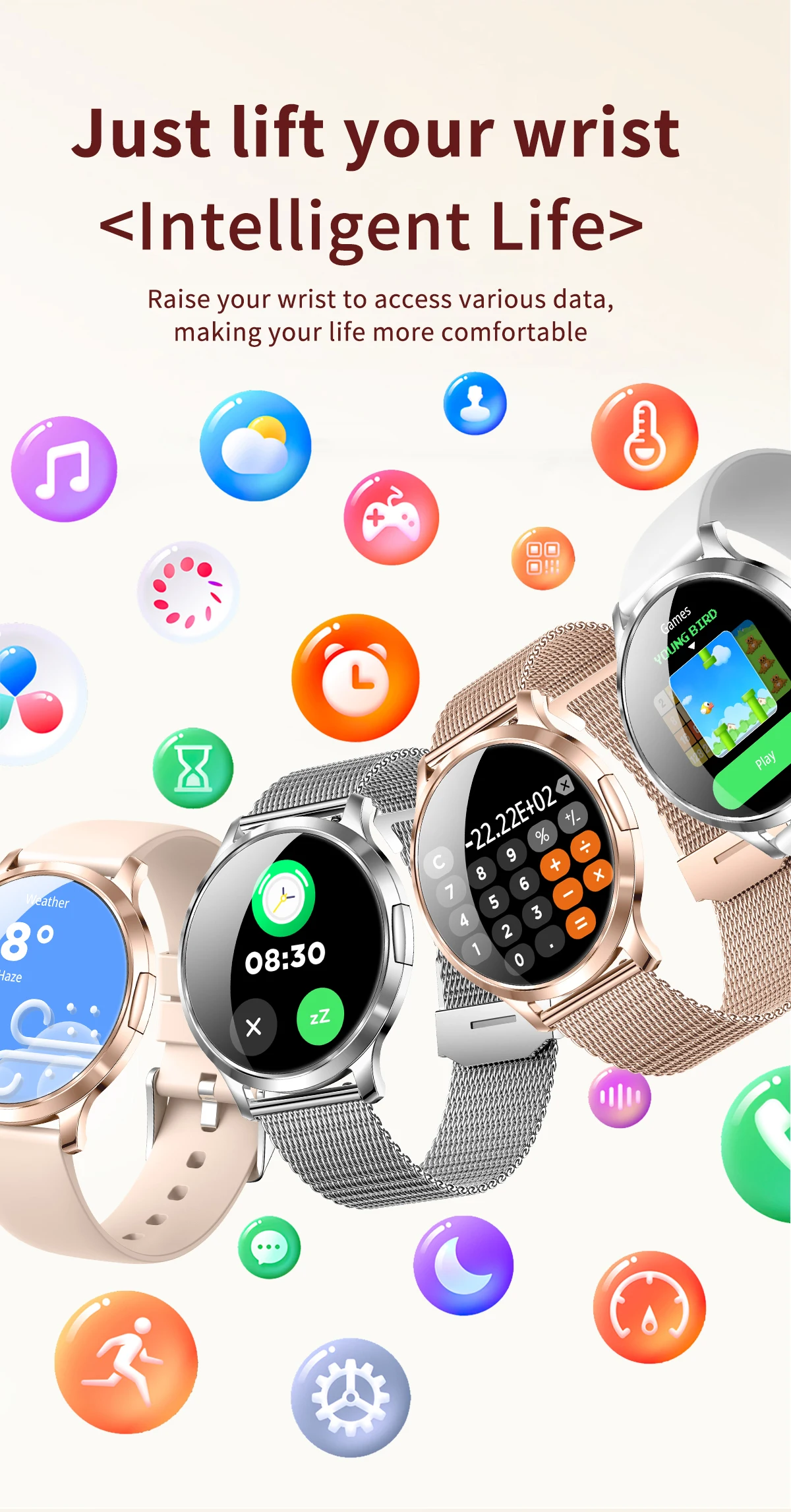 Neue Damen-Smartwatch, 1,32 Zoll, AMOLED, voller Touchscreen, Bluetooth-Anruf, Blutdruck, IP68, wasserdicht, NFC, 7,3 mm, ultradünnes Armband – Detail 17