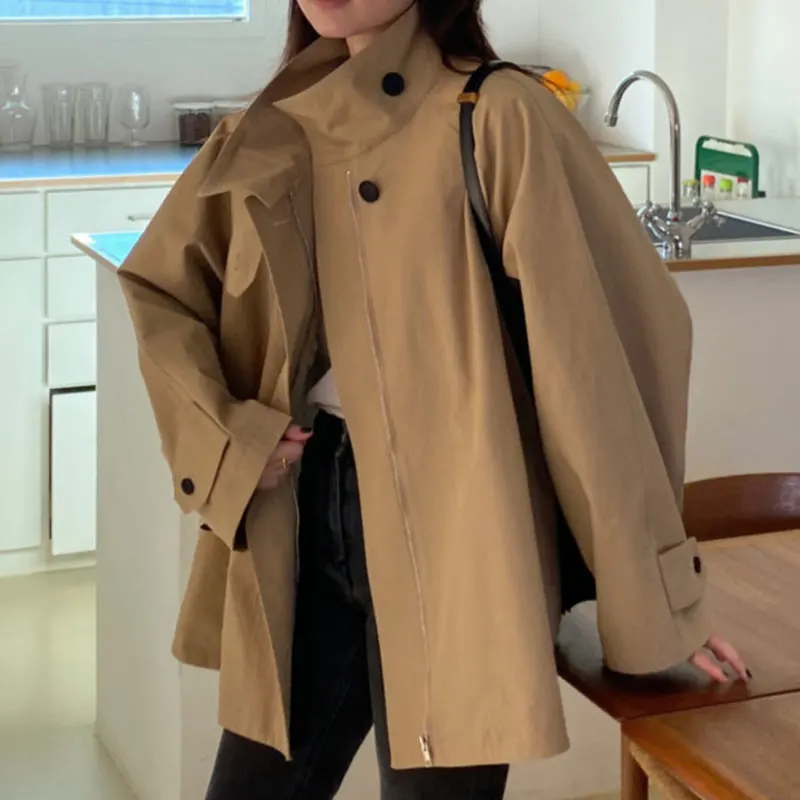 Spot Korean chip niche retro design short trench coat