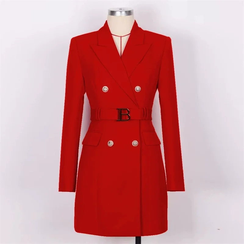 

Весенне-осенний костюм, пальто, женские пиджаки, повседневные модные двубортные костюмы с поясом средней длины, женские топы, женские офисные пиджаки, куртка