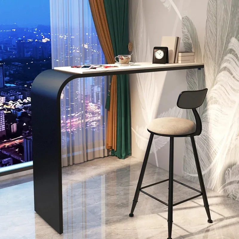 

Modern Balcony Bar Table Light Luxury Living Room Partition Wine Table Against Wall L-shaped Rock Board High Legged Table