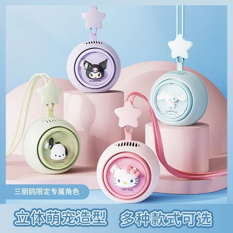 

Hello Kitty Cinnamoroll Anime Kawaii Sanrio Ins Fashion Neckband Fan Cute Kuromi Portable Usb Charging Fan Gifts for Kids