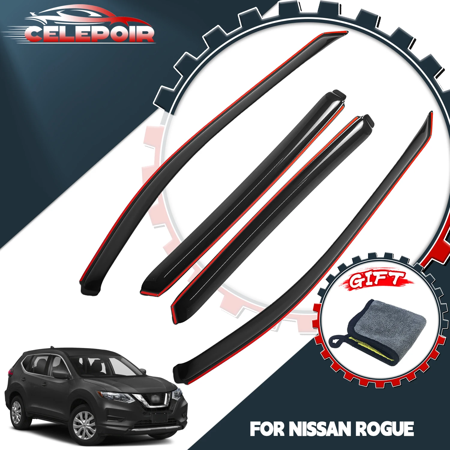 

In-Channel Smoke Window Visor for Nissan Rogue 2014-2020 Rain Guards Deflector