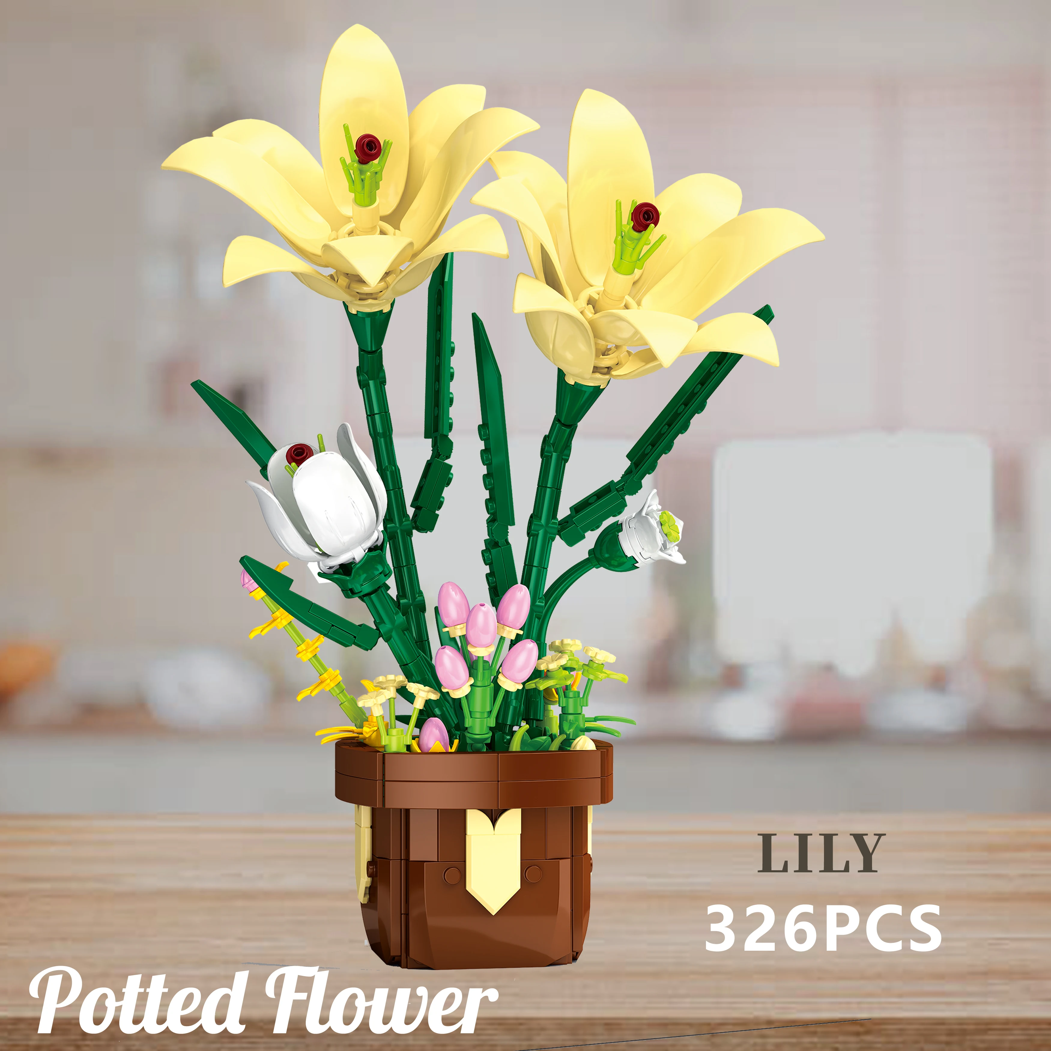 

326 шт., строительный блок лилии, модель растения в горшке, сделай сам, цветок, сборка, игрушка, креативное украшение для дома, украшение, рождественские подарки