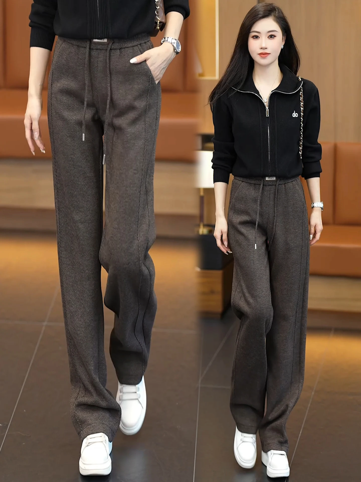 

Женские брюки с высокой талией и широкими штанинами, осенне-зимняя новинка, эластичные, свободные, мягкие, струящиеся, повседневные, прямые, облегающие