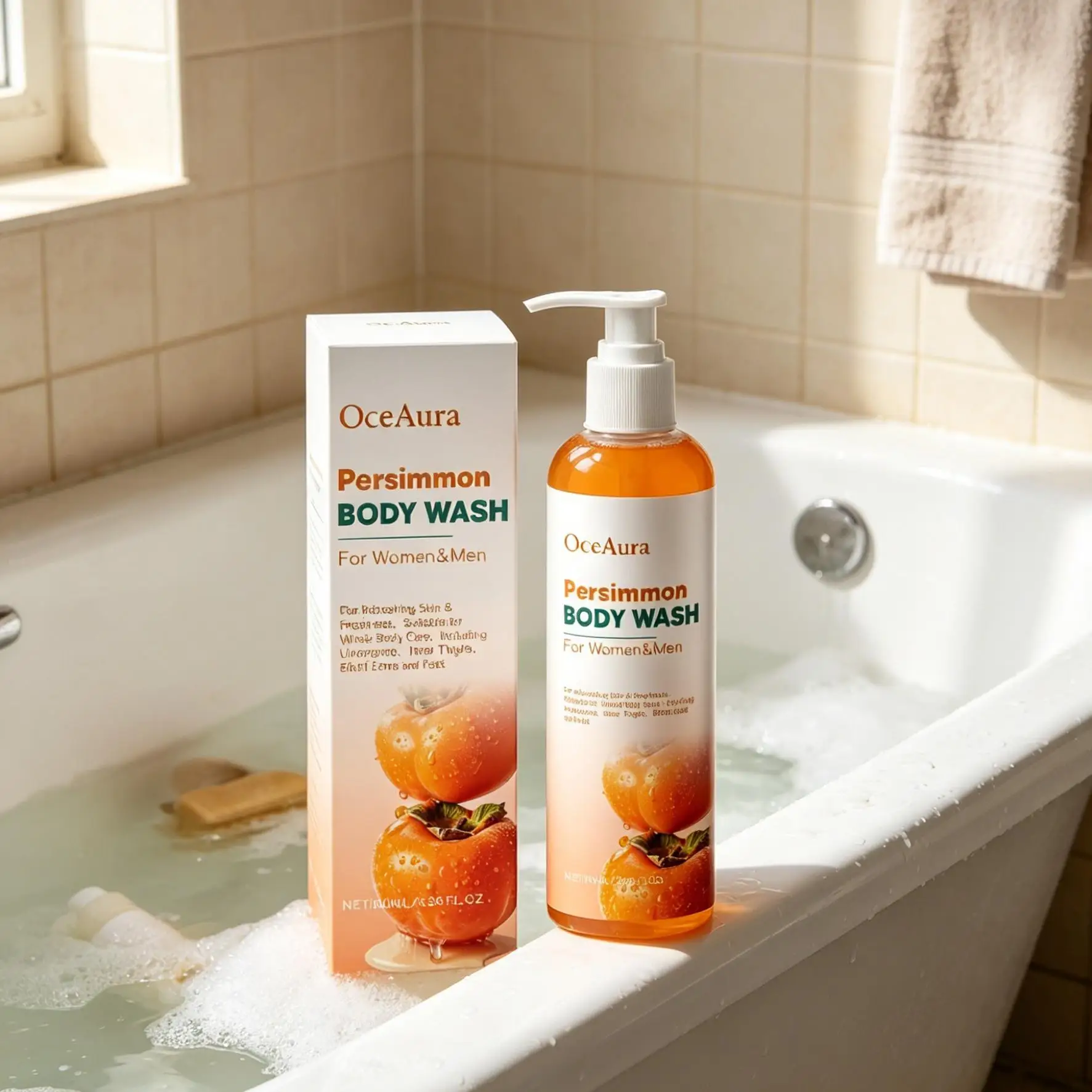 OceAura Persimmon Body Wash Odor Eliminator Professional Skin Cleaning Aloe Vera Smooth Body Shower Gel for Men & Women 100ml