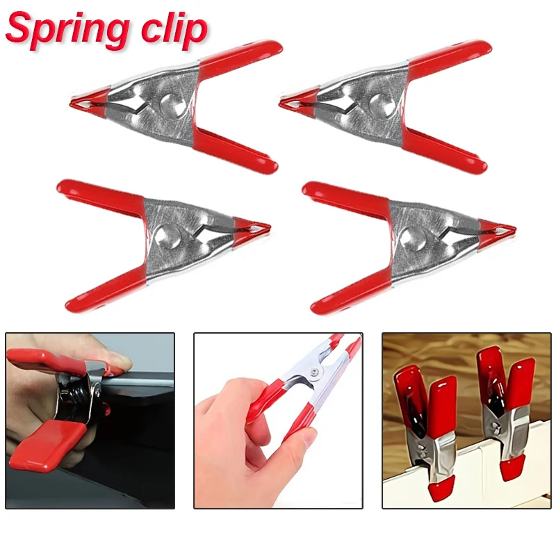 4pcs Ultra-Sturdy Spring Metal Clips - A-Shaped Design Clips with Soft-Grip Rubber Tips for Woodworking Camping Photography Etc