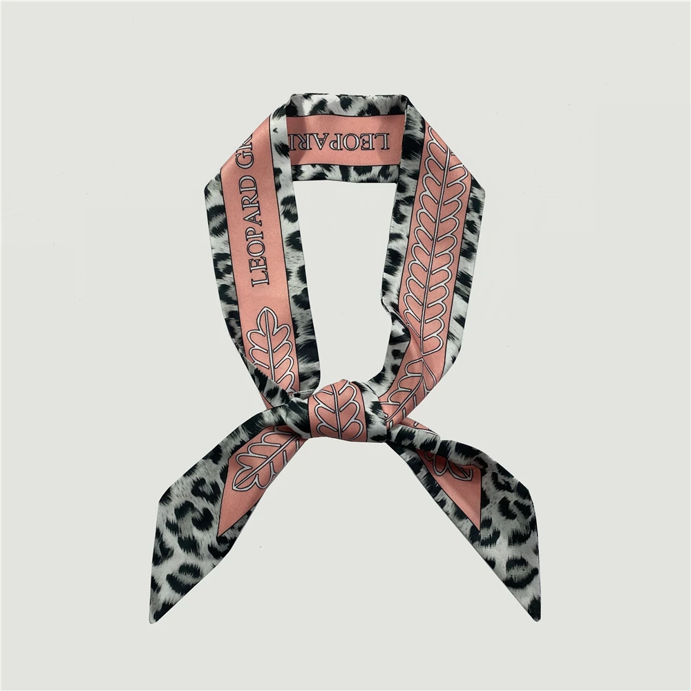 2024 Brand Design Leopard Print Skinny Scarf Women Luxury Brand Hair Bag Scarves Summer Leaf Neckerchief Silk Scarf For Ladies