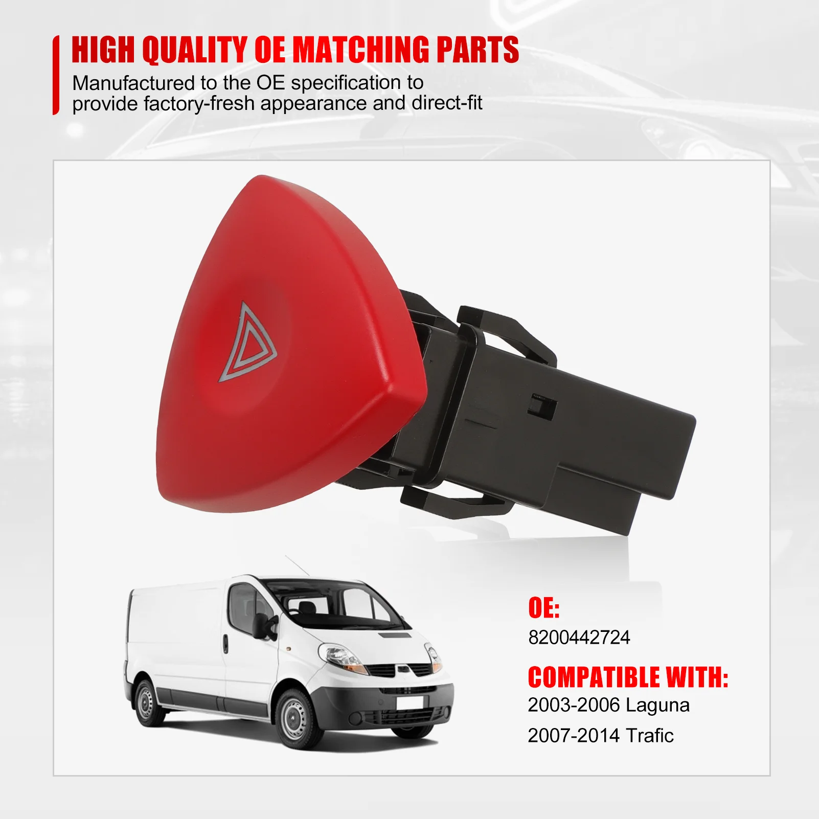8200442724 Warning Light Button Emergency Flasher Lamp Switch For Renault Trafic Espace Nissan Laguna Vauxhall Vivaro 820048004