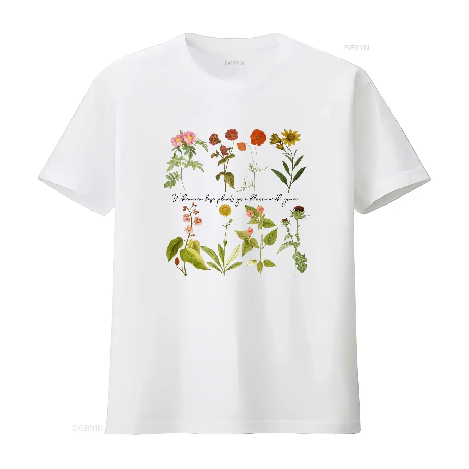 Camisa Botánica Vintage para Hombre Camiseta Blanca con Estampado de Flores Silvestres Amapolas Rojas Margaritas vintage